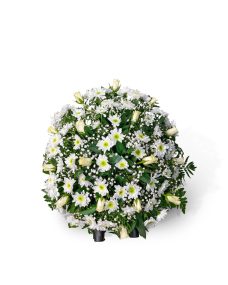 Ритуальная корзина белых хризантем и роз за 16260 ₽